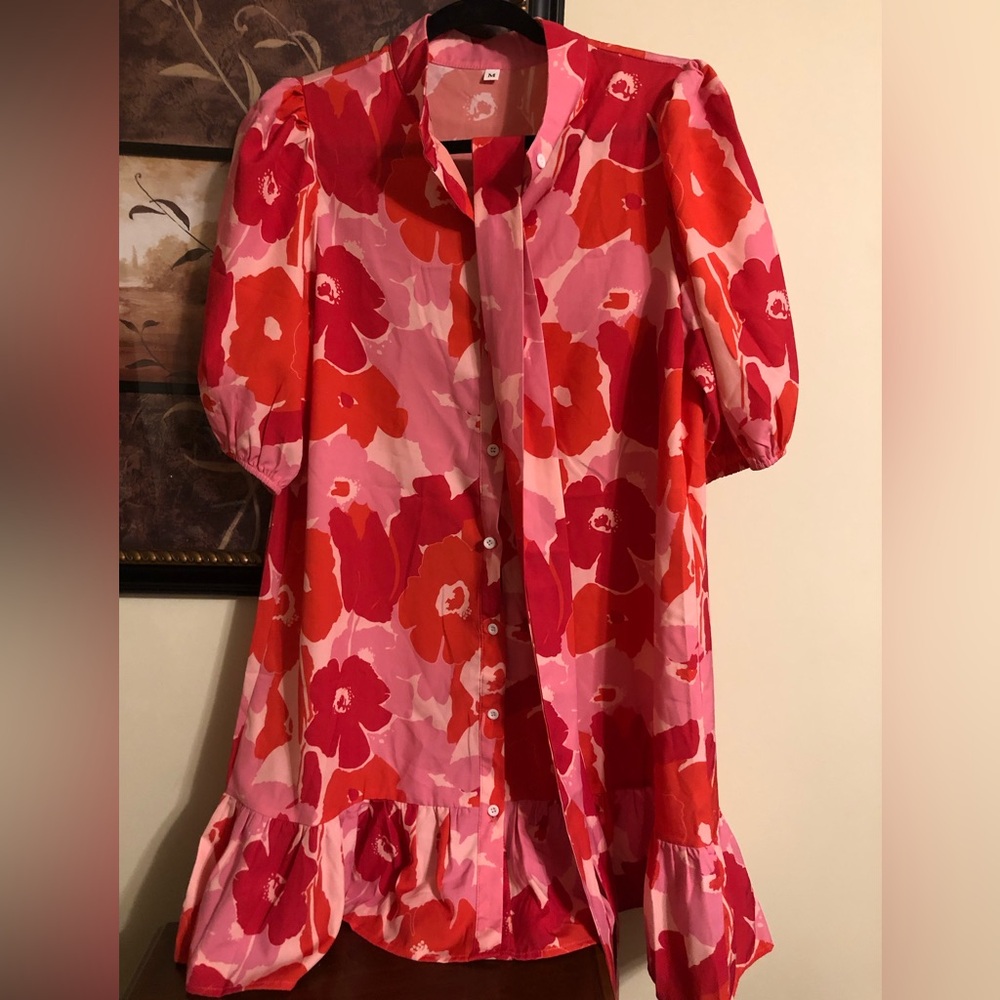Women's Pink & Red Floral Dress
